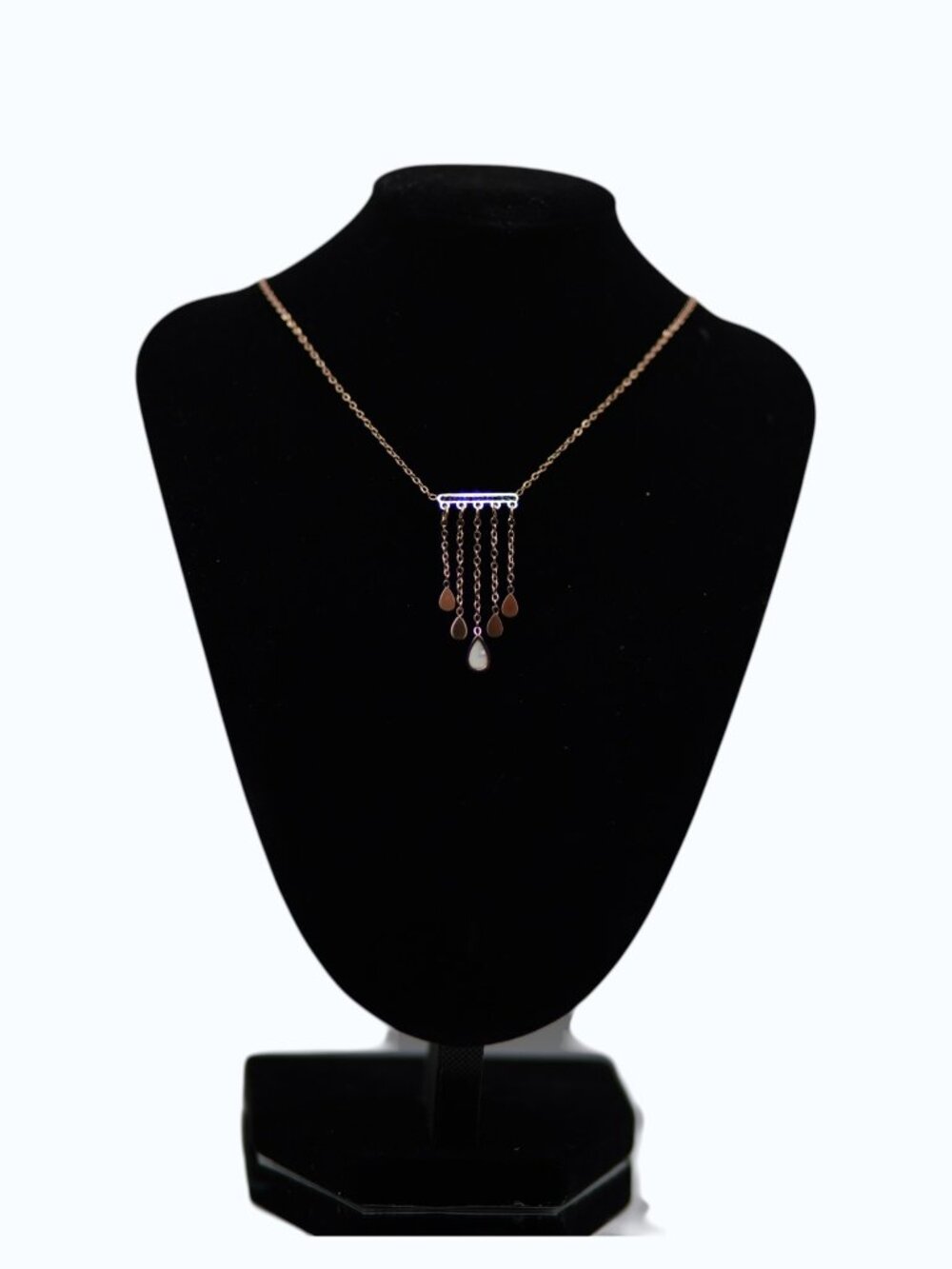 UTC Rose Gold Tone Tassel Pendant Necklace | Dainty Fringe Drop Necklace |
